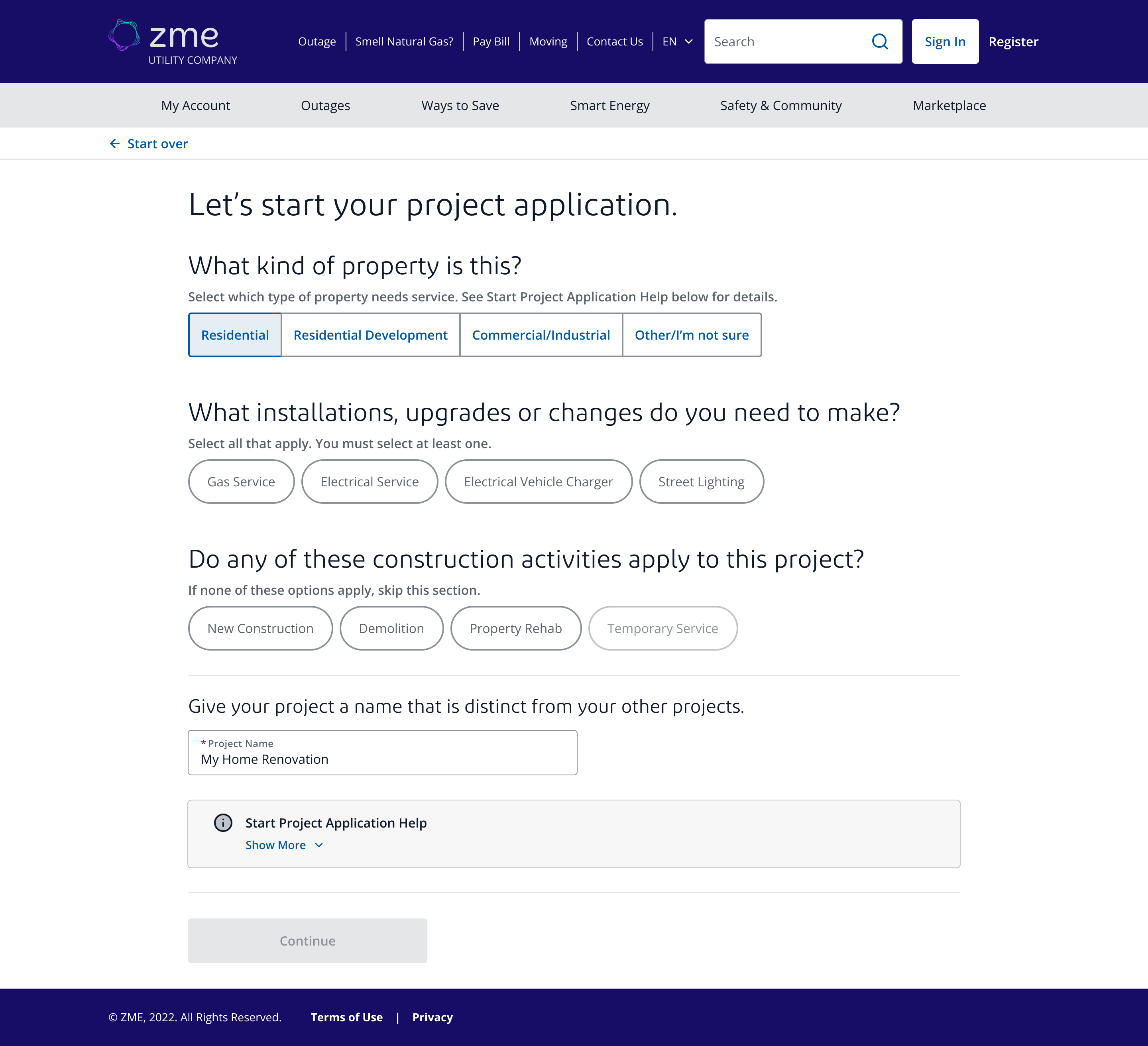 Exelon New Connections Application Start Image